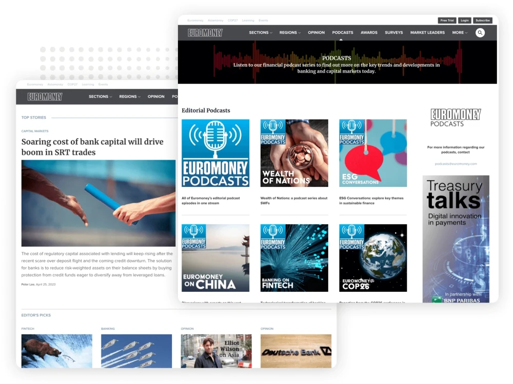 screenshots of Euromoney website for Brightspot CMS case study