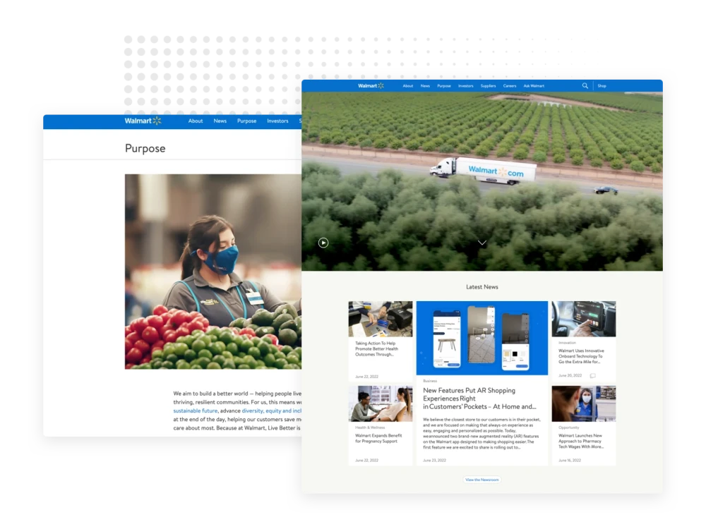 Screenshot(s) of Walmart website for Brightspot CMS case study
