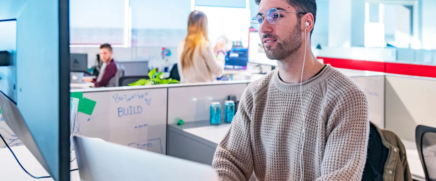 image of Brightspot software developer at work in Brightspot's Reston, VA, office 