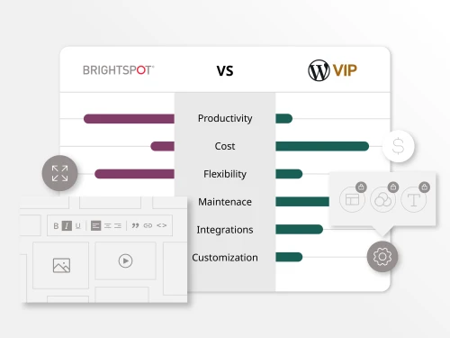 graphic illustration depicting CMS benefits of Brightspot vs. WordPress VIP