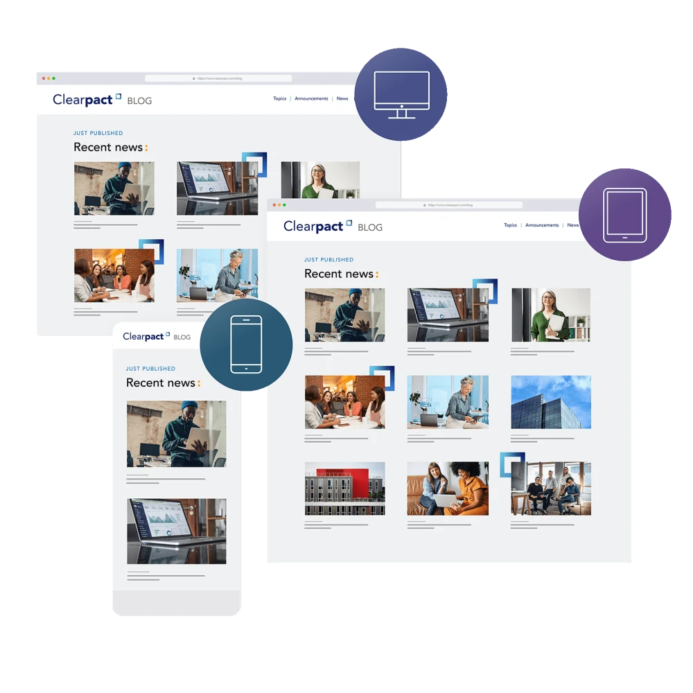 illustration of a website in different screen resolutions for desktop, tablet and mobile devices