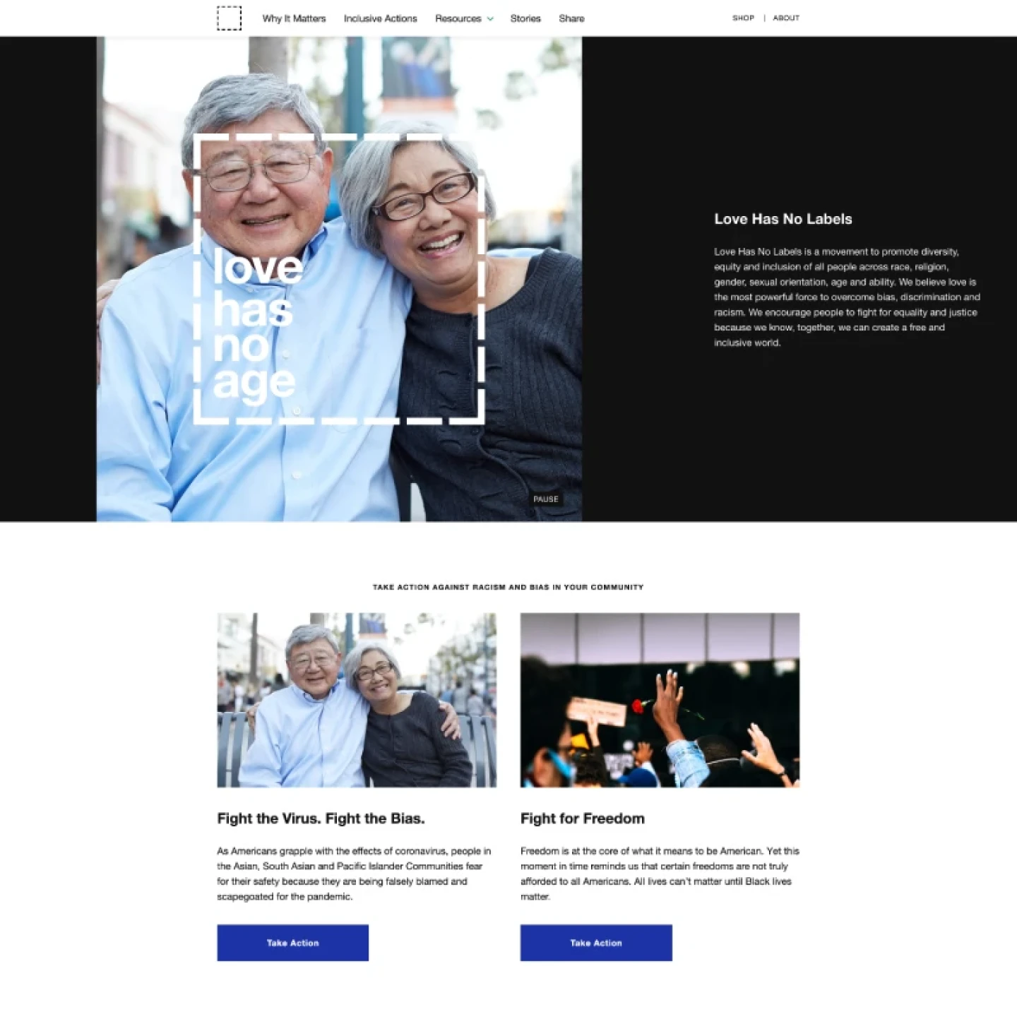screenshot of Ad Council’s "Love Has No Labels" microsite campaign