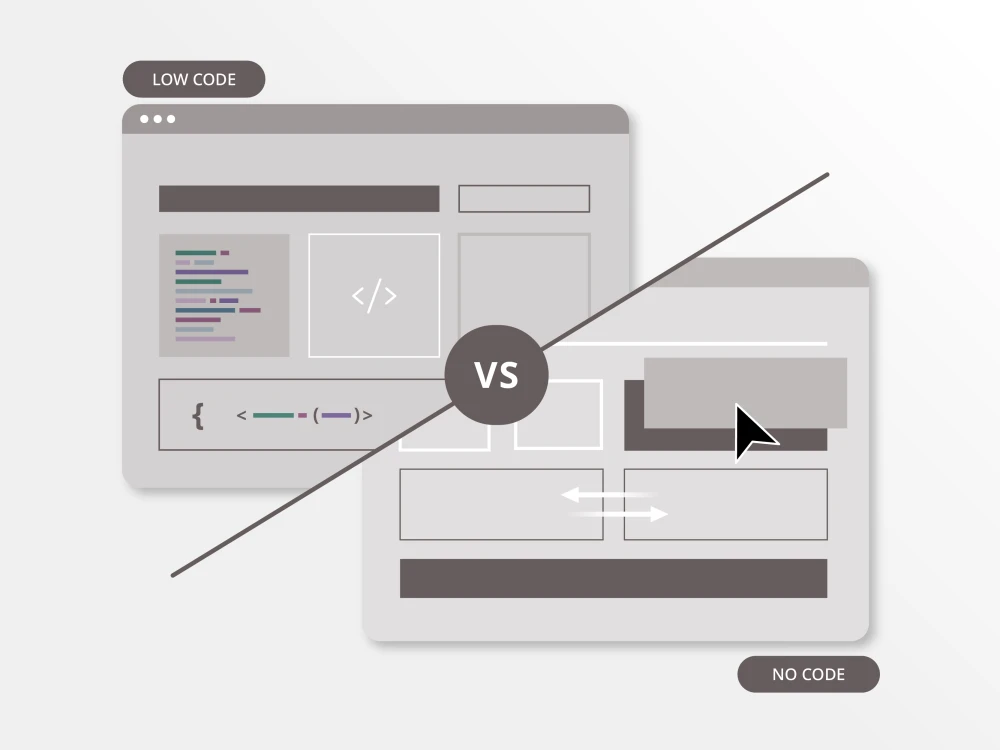 illustration depicting difference between low-code and no-code web platforms