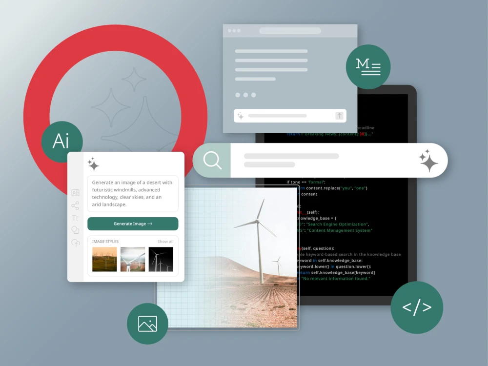 illustrations depicting AI components that make up a modern CMS