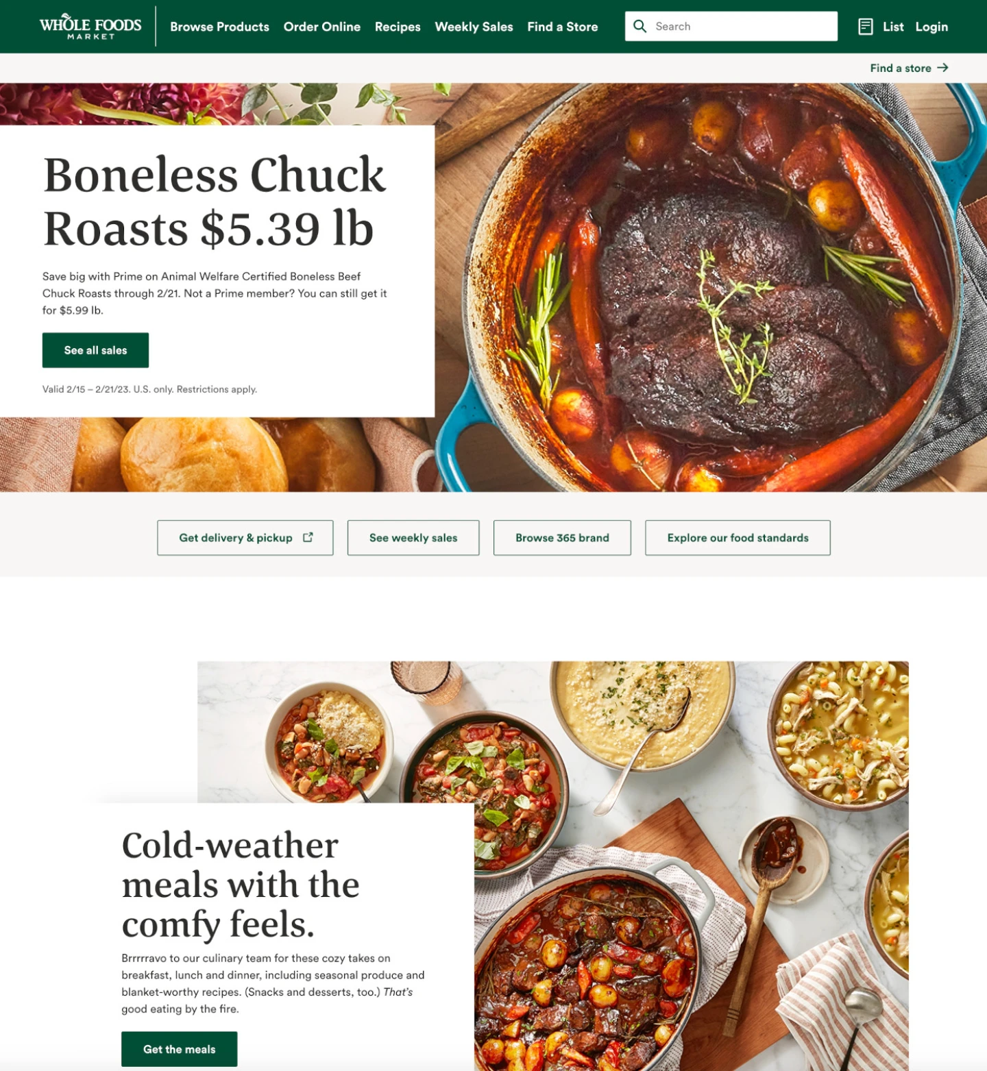 Whole Foods website screenshot, a Brightspot-hosted CMS