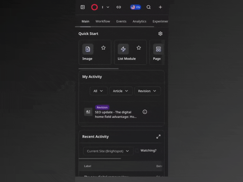 Screen recording of the Brightspot CMS on a mobile device.