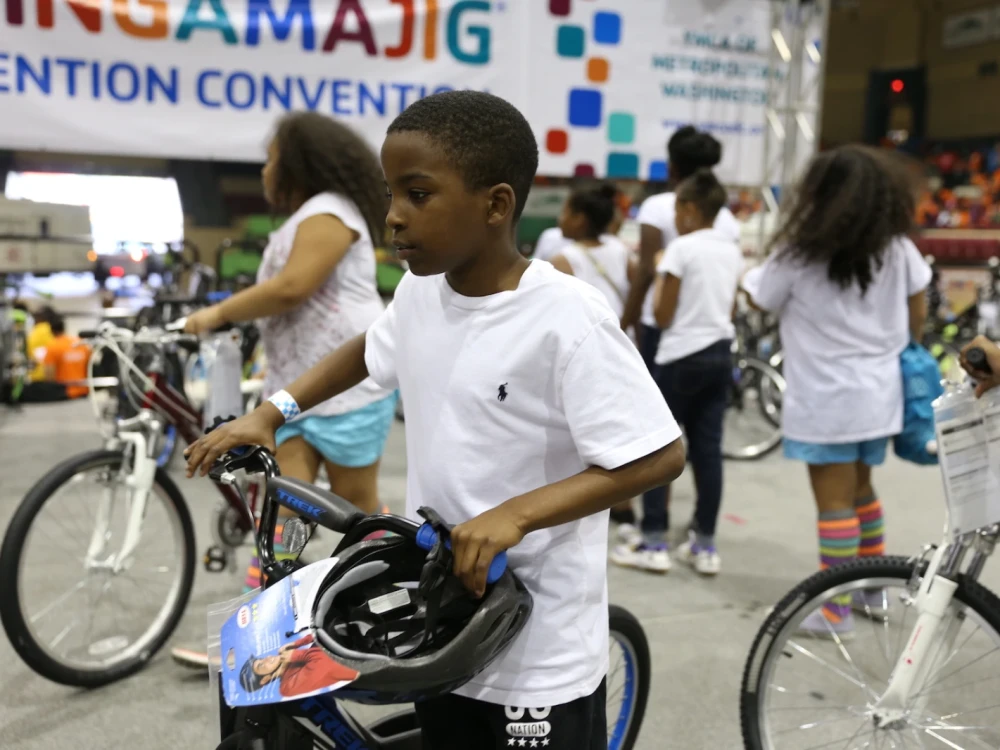 young attendees with bikes at the 2015 YMCA Thingamajig Invention Convention
