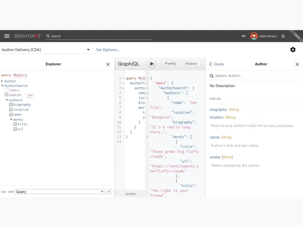 example of GraphQL query code being used to program Brightspot CMS