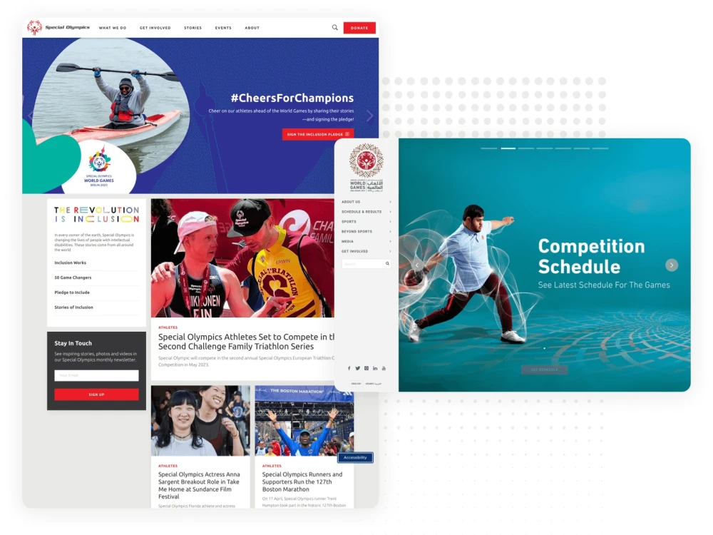 Special Olympics website screenshots for Brightspot CMS case study
