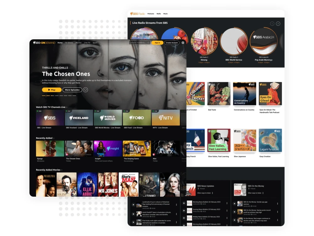 screenshots of SBS Australia website for Brightspot CMS case study