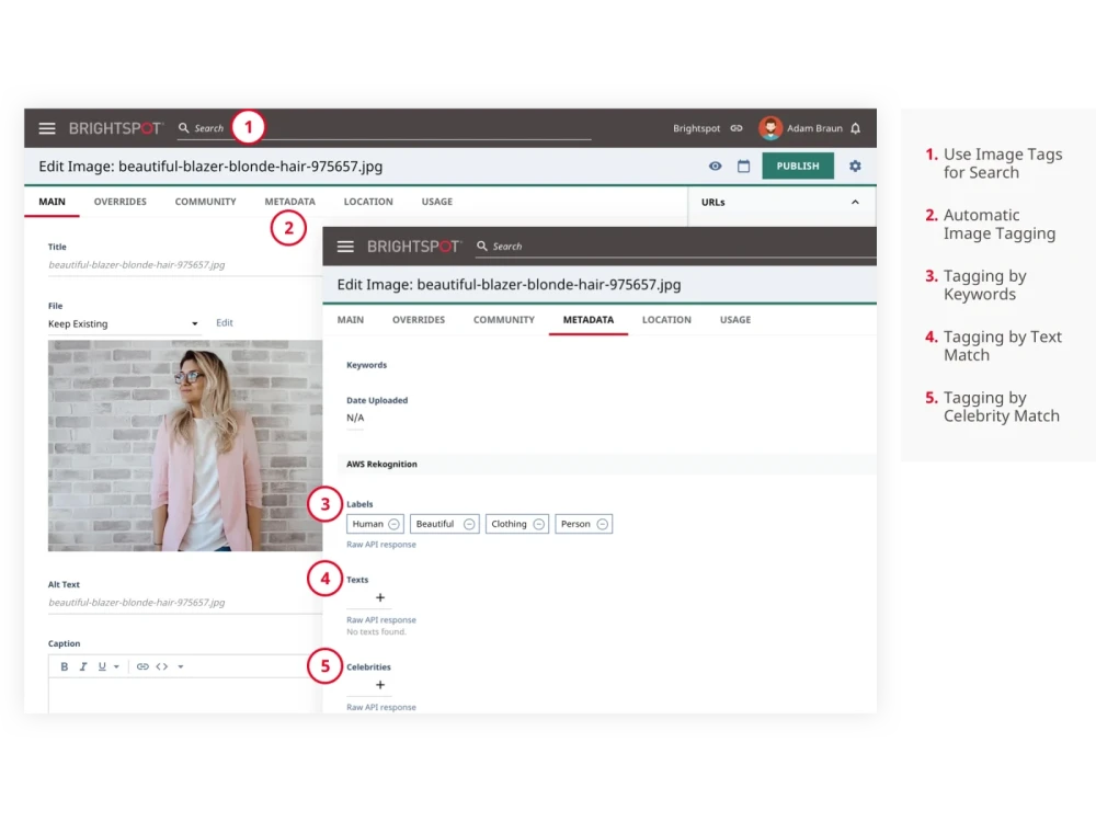 example of Amazon Comprehend data inside Brightspot CMS