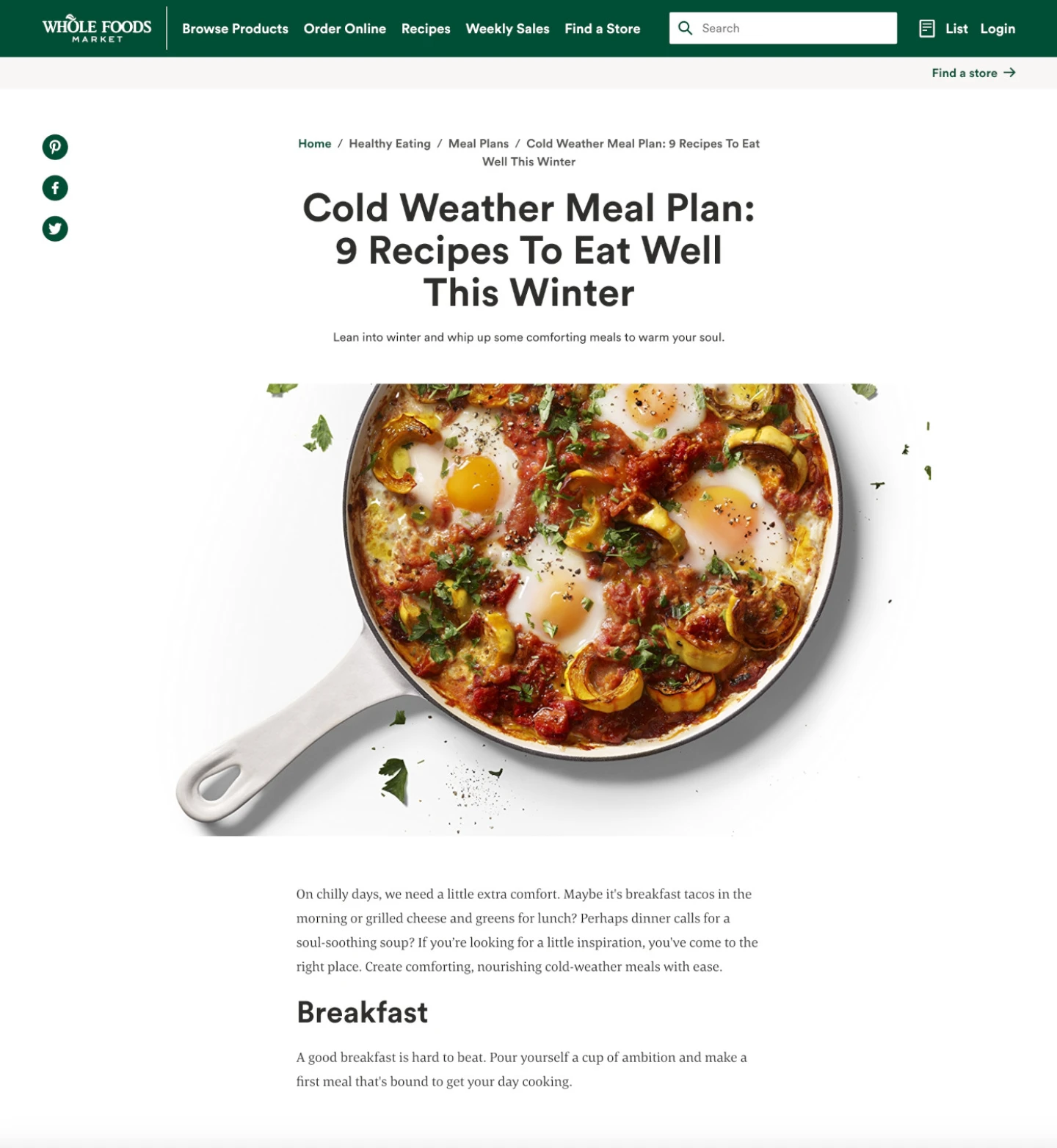 Whole Foods website screenshot, a Brightspot-hosted CMS