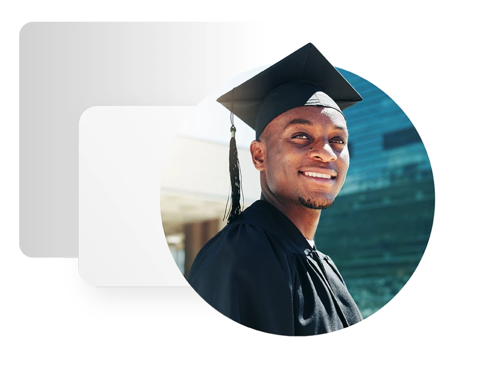 student wearing cap & gown