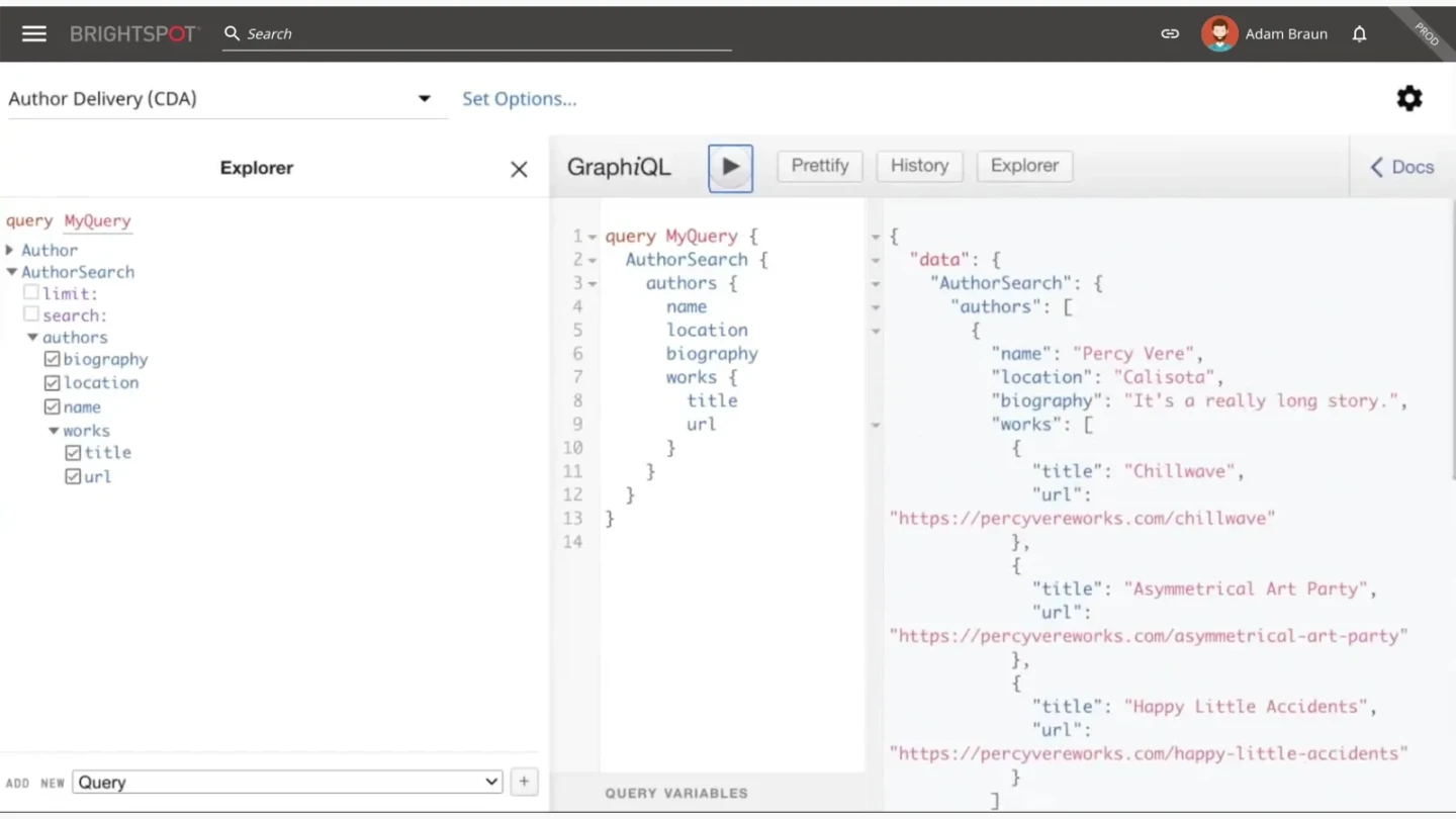 example of GraphQL query code being used to program Brightspot CMS