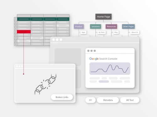 graphic illustrating various SEO features and considerations as part of a website redesign