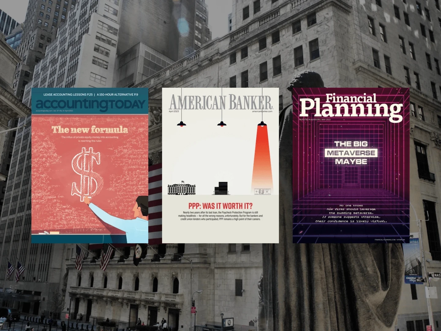 examples of Arizent's B2B publications including Accouting Today, American Banker and Financial Planning