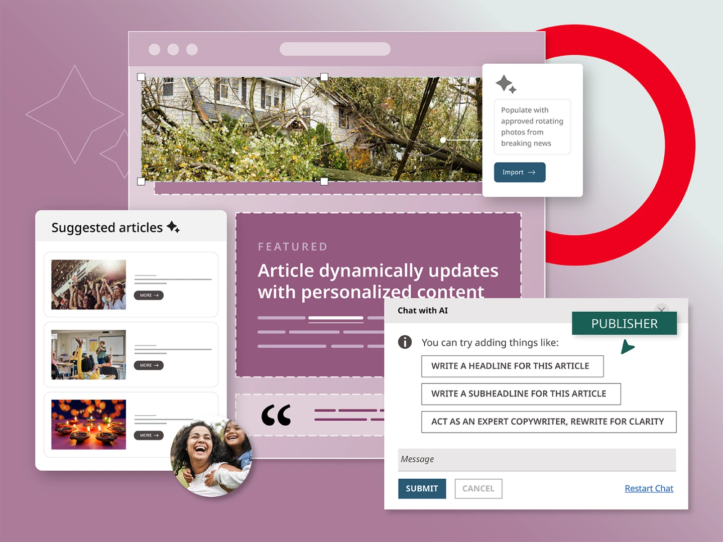 illustration depicting AI features being used in media and publishing newsrooms