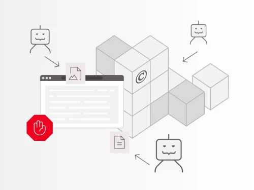 illustration depicting AI bots attacking website