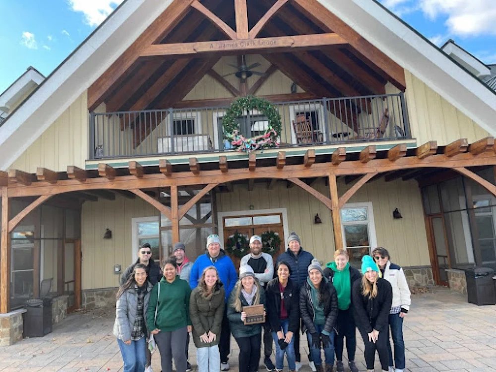 Brightspot volunteers helping with holiday decorations at Boulder Crest Foundation's campus in Bluemont, VA