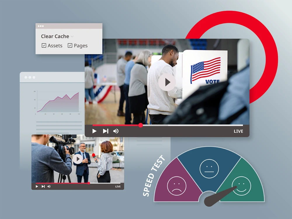illustration depicting website features to help news sites scale for high-traffic events