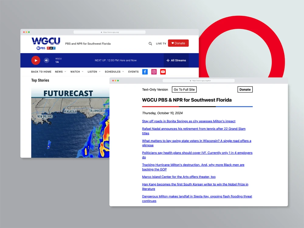 NPR text-only web pages with news regarding Hurricane Milton
