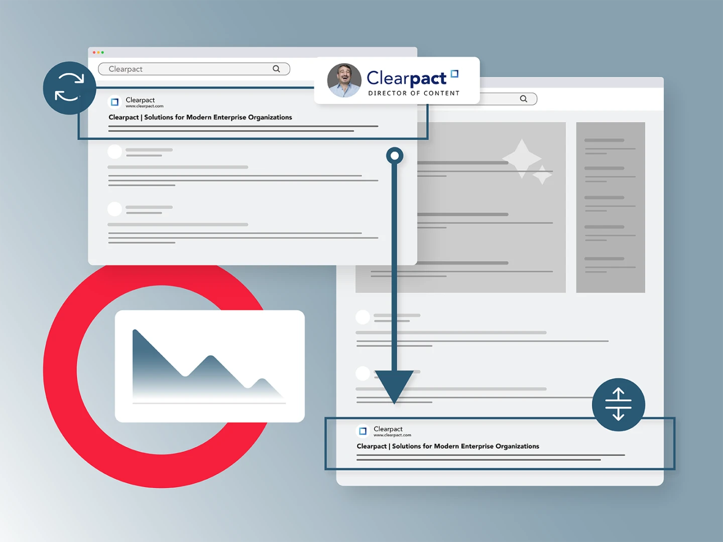 illustration depicting search results pages and website content