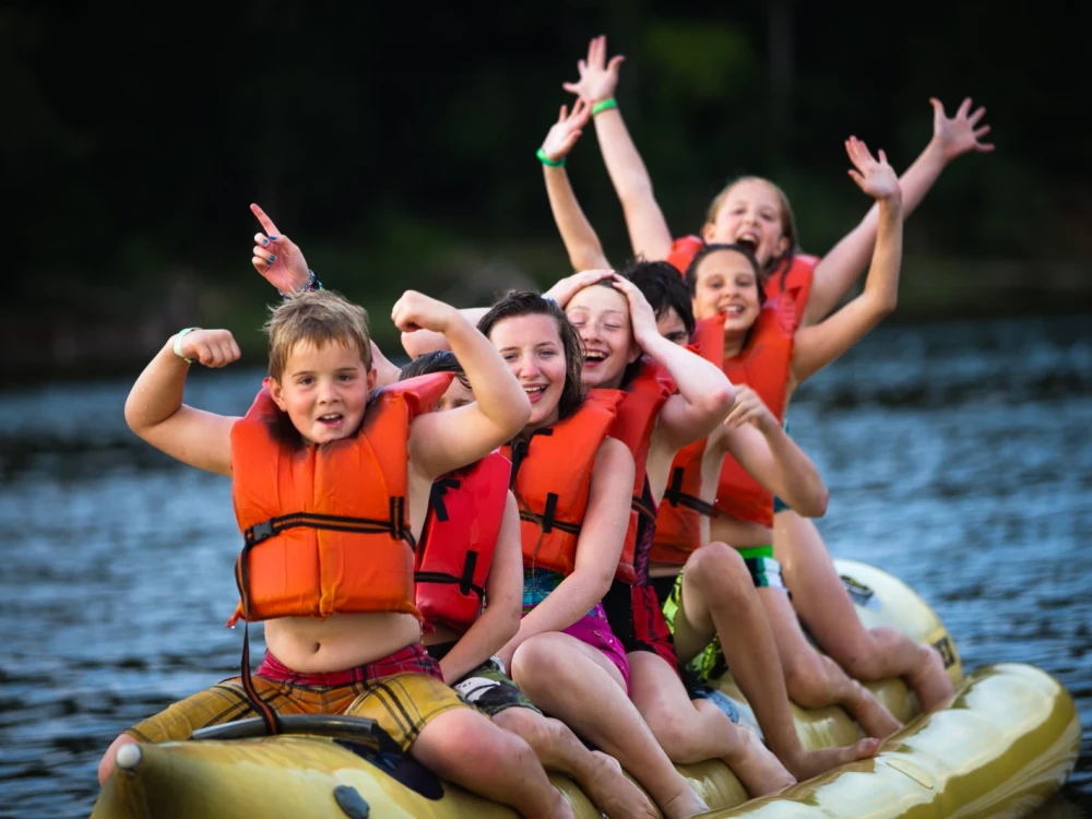 campers on raft at Camp Letts summer camp