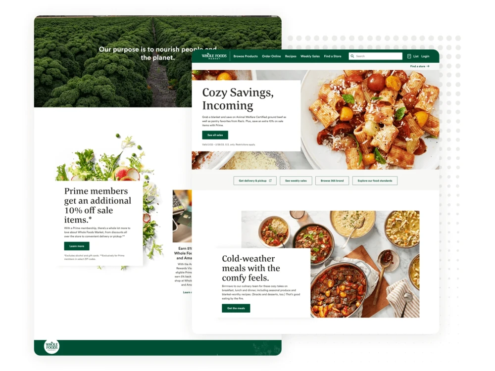 Whole Foods website screenshot, a Brightspot-hosted CMS