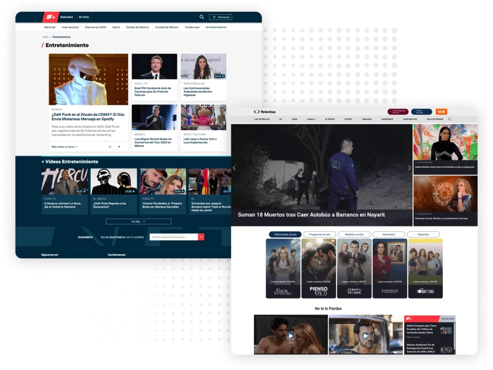 Televisa website screenshots for Brightspot CMS case study
