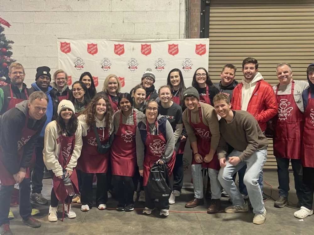 Brightspot volunteers at the Salvation Army Angel Tree warehouse during the annual Angel Tree distribution activities.