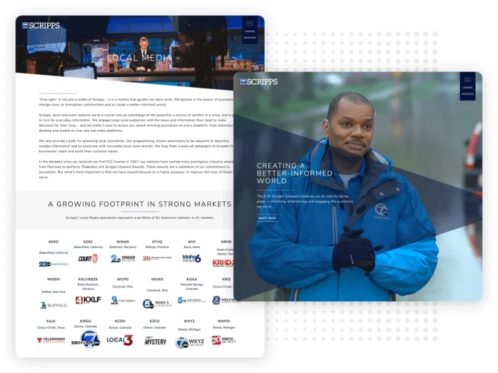 screenshot(s) of Scripps website for Brightspot CMS case study