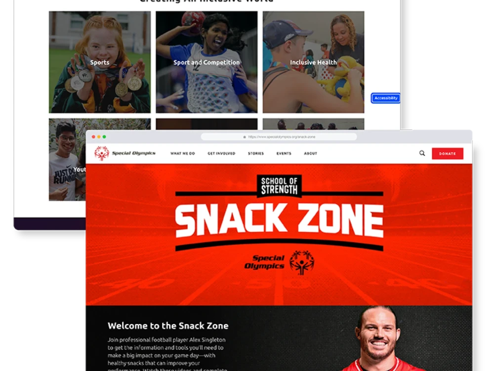 screenshots of Special Olympics websites