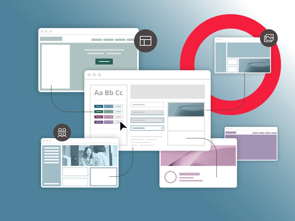 illustration depicting different features in a multisite CMS setup