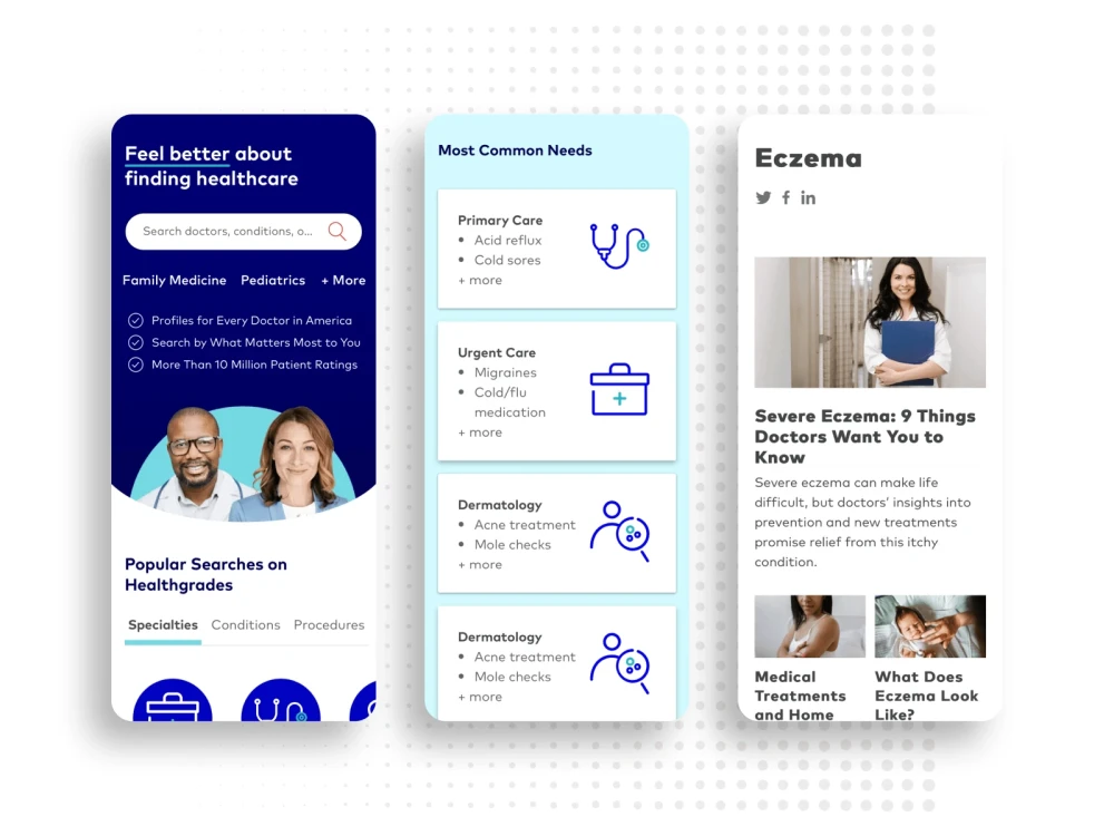 examples of Healthgrades website, a Brightspot-hosted CMS