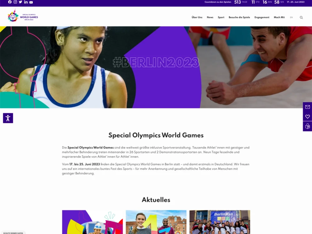 screenshot of the 2023 Special Olympics World Games website